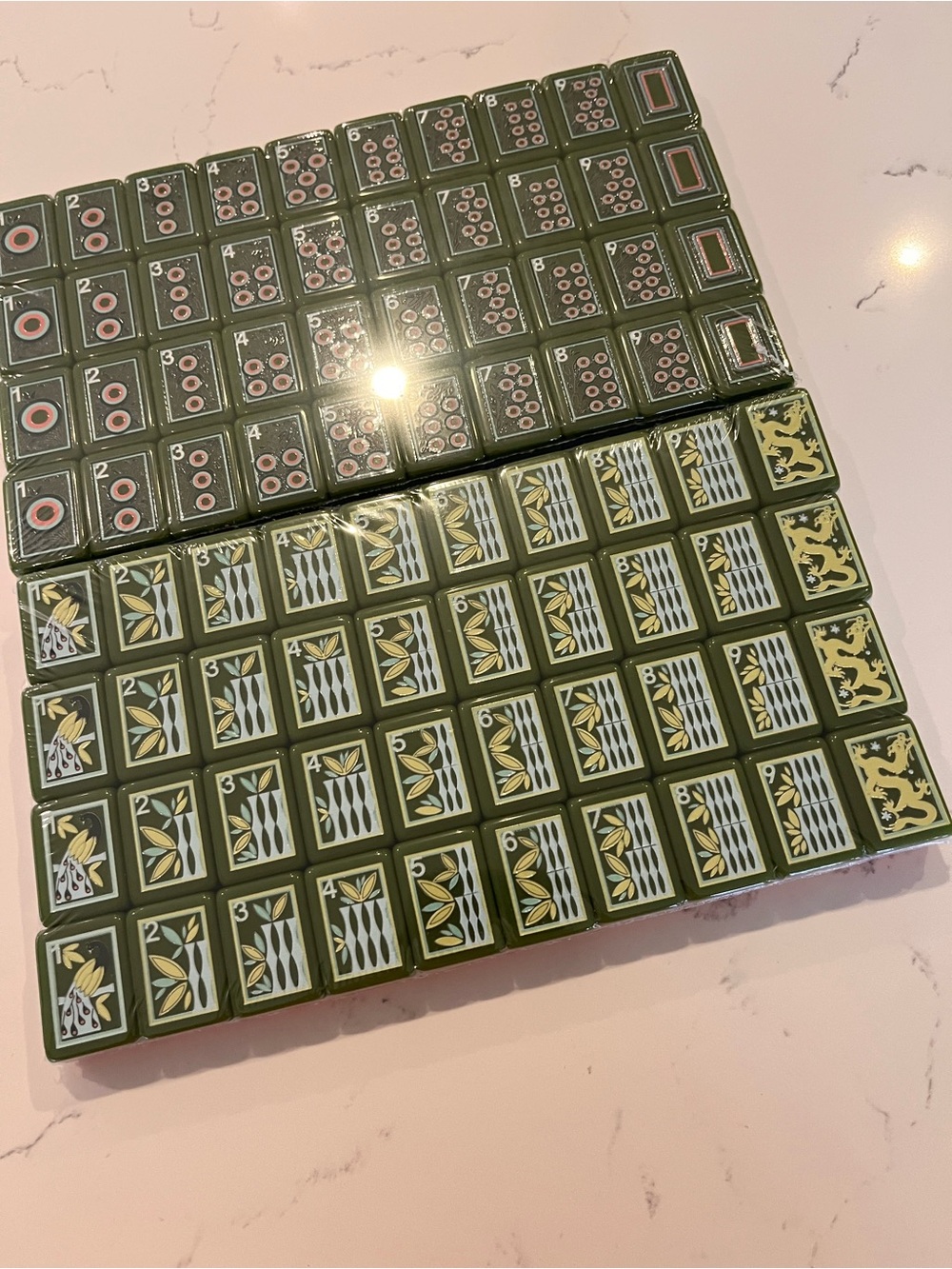 New! Mahjong Tiles Green Pink Botanical Butterfly Similar to Mary Benson - Picture 4 of 11